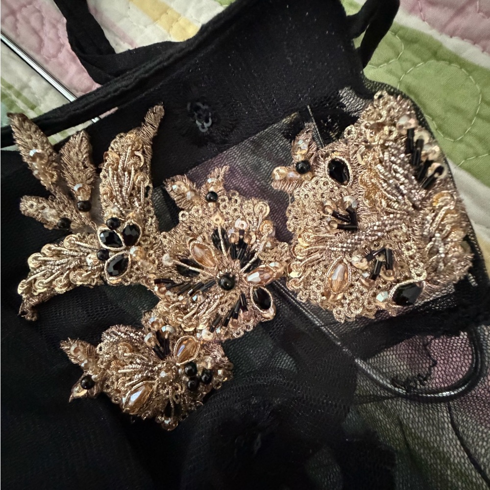 Pakistani Designer Black Dress Gown with Gold Accents - Picture 14 of 16